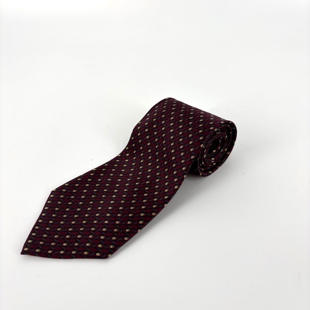 Louis Roth Burgundy Geometric Silk Men's Necktie Handmade‎